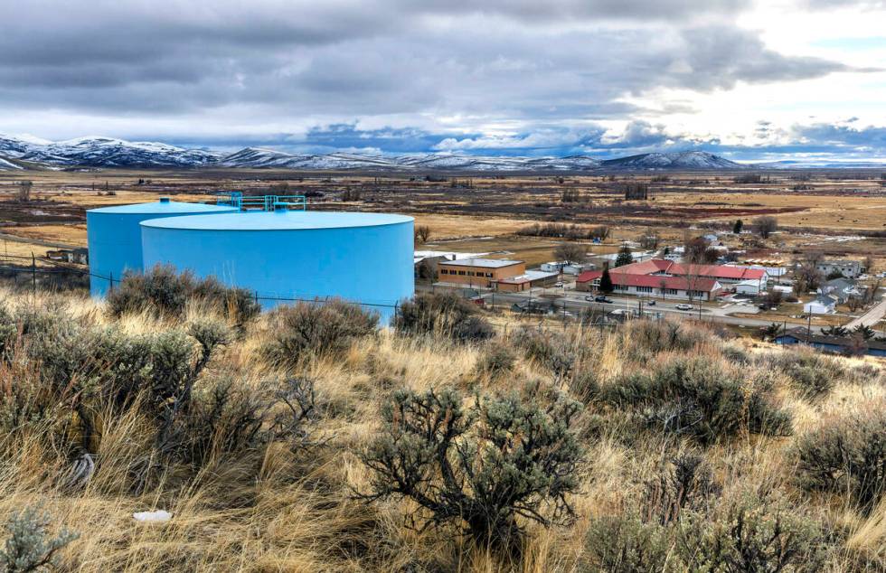 New water towers above the Owyhee Combined School, bottom right, and town is seen on the Duck V ...