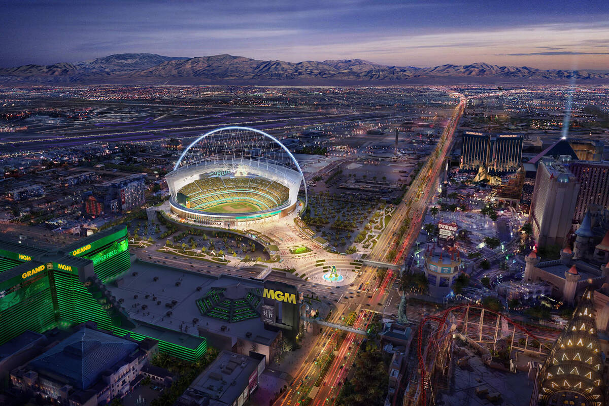 In this rendering released by the Oakland Athletics Friday, May 26, 2023 is a view of their pro ...