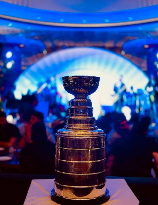 The Stanley Cup is shown during a visit by the Golden Knights at Delilah at Wynn Las Vegas on W ...