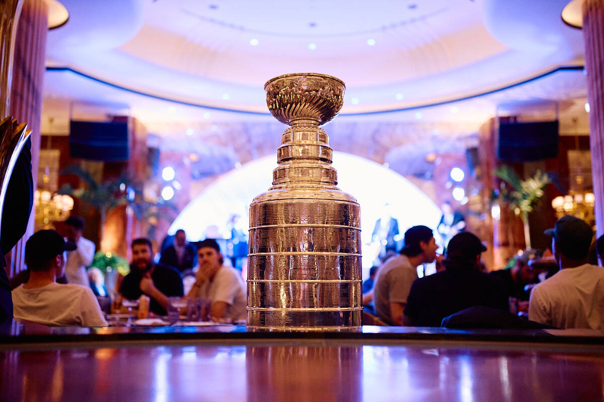 The Stanley Cup is shown during a visit by the Golden Knights at Delilah at Wynn Las Vegas on W ...