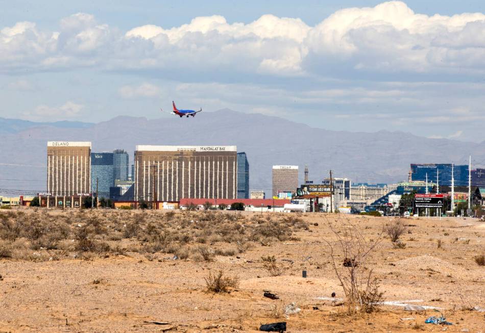 A vacant land south of the Strip is seen at Northwest corner of Las Vegas Boulevard and Windmil ...