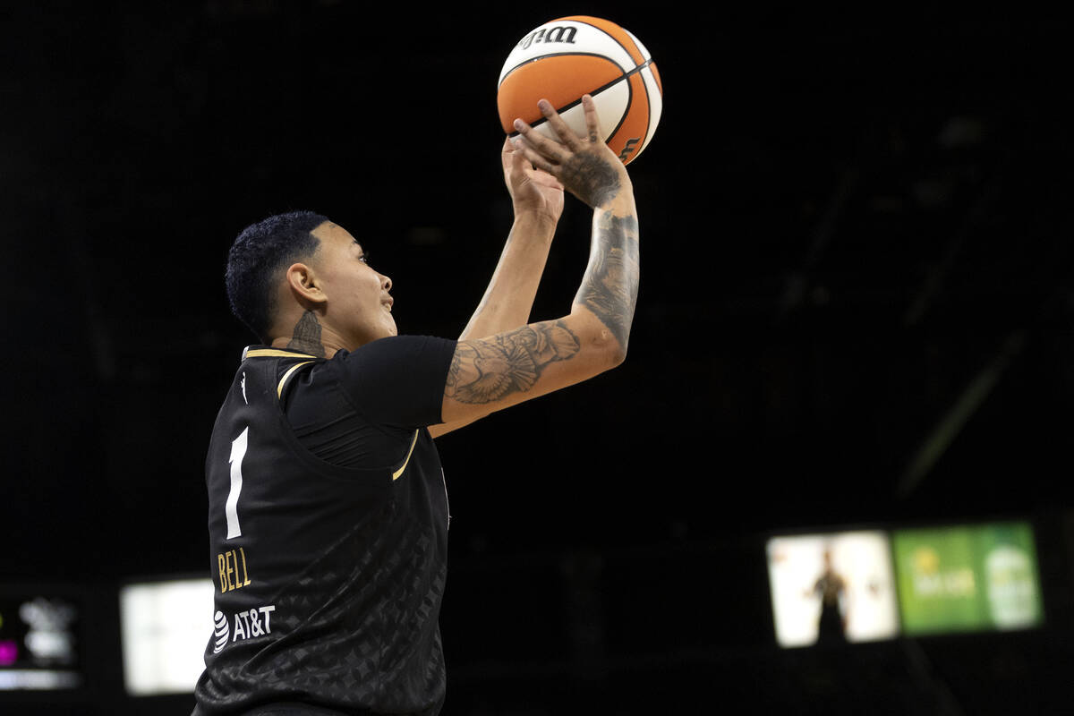 Las Vegas Aces guard Kierstan Bell (1) shoots during the second half of a WNBA basketball game ...