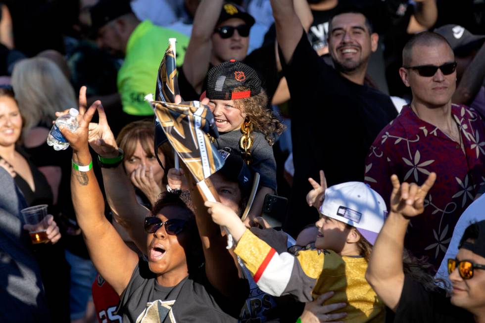The Golden Knights fans cheer at Toshiba Plaza while waiting for the Golden Knights to parade t ...