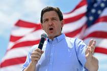Florida Gov. Ron DeSantis speaks at an annual Basque Fry at the Corley Ranch in Gardnerville on ...