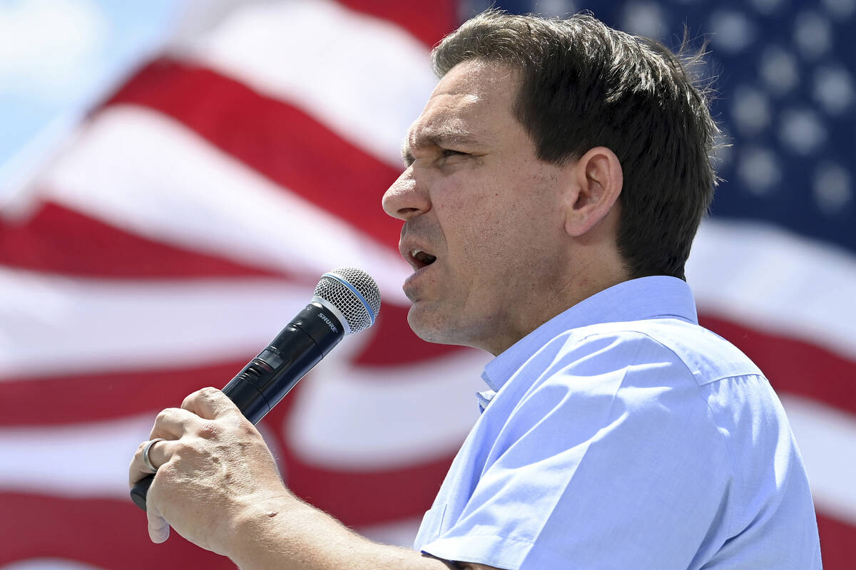 Florida Gov. Ron DeSantis speaks at an annual Basque Fry at the Corley Ranch in Gardnerville, N ...