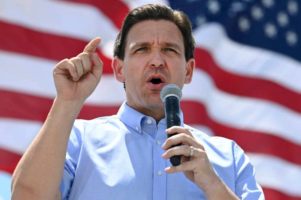 Florida Gov. Ron DeSantis speaks at an annual Basque Fry at the Corley Ranch in Gardnerville on ...