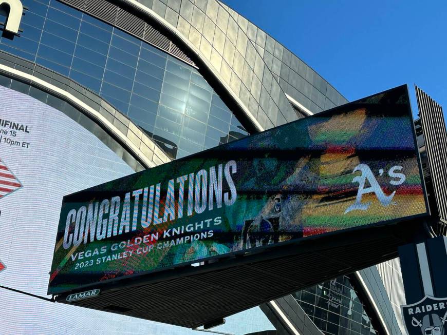 The Oakland Athletics took out digital billboard space in Las Vegas to congratulate the Golden ...