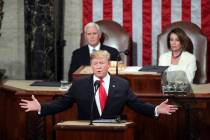 FILE - In this Feb. 5, 2019, photo, President Donald Trump delivers his State of the Union addr ...