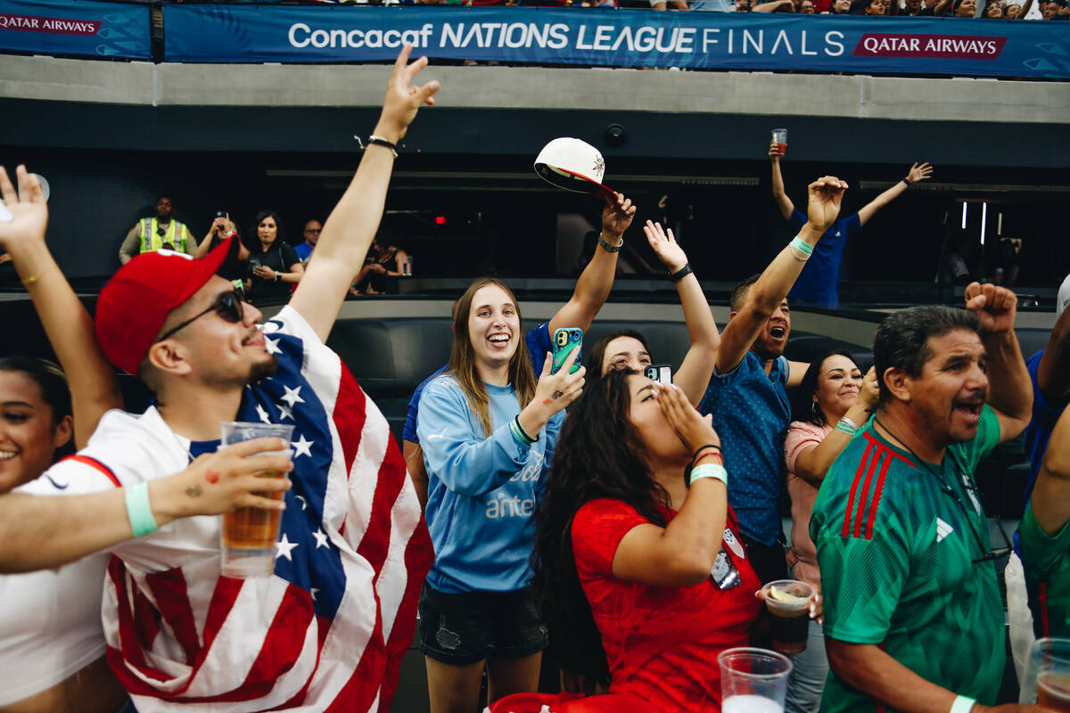 Soccer fans cheer as the CONCACAF Nations League final match between the United States and Cana ...