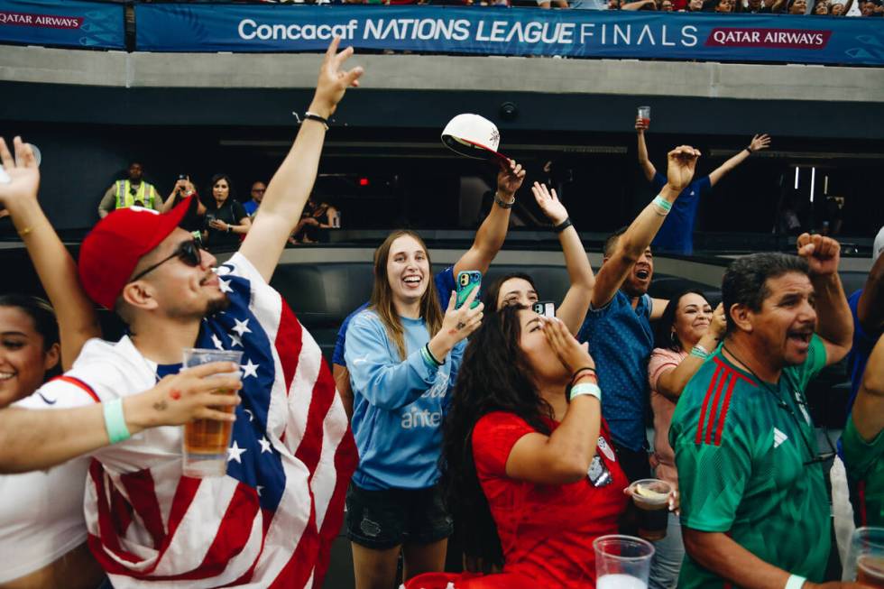 Soccer fans cheer as the CONCACAF Nations League final match between the United States and Cana ...