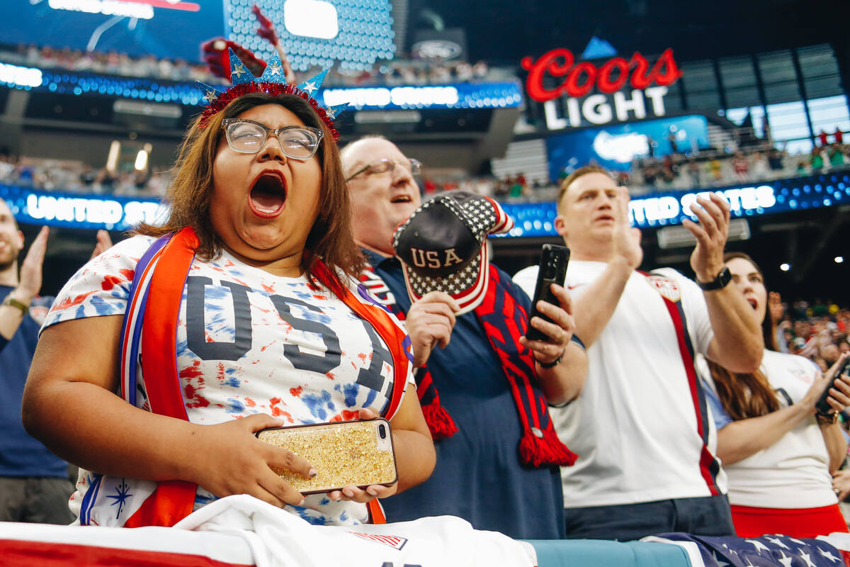 Team USA fans cheer as their team enters the arena during the CONCACAF Nations League final mat ...
