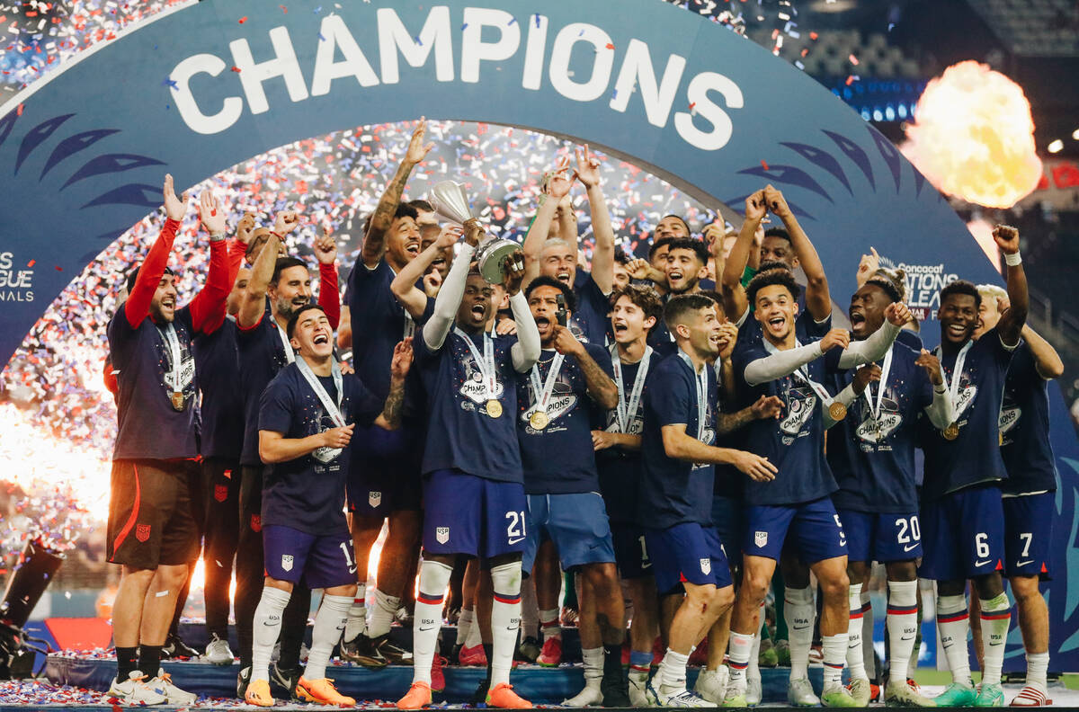 Team USA celebrates winning the CONCACAF Nations League final on Sunday, June 18, 2023, at Alle ...