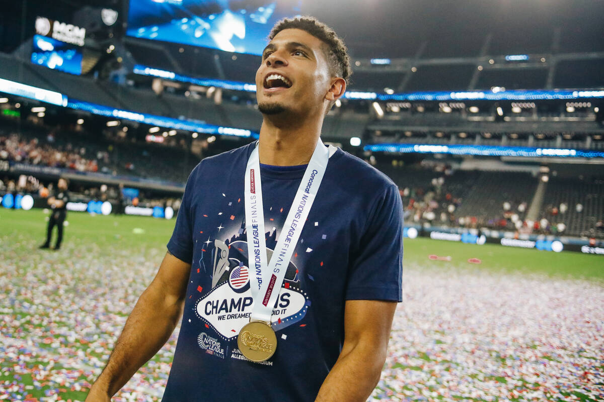 Team USA’s Miles Robinson celebrates winning the CONCACAF Nations League final match aga ...