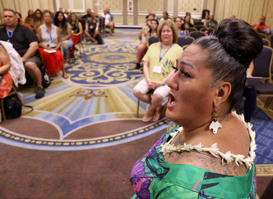 Hinaleimoana Wong-Kalu, of Nu’uanu, Hawaii, teaches a Mele & Oli (singing and chanti ...