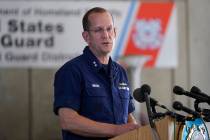 U.S. Coast Guard Rear Adm. John Mauger, commander of the First Coast Guard District, speaks to ...