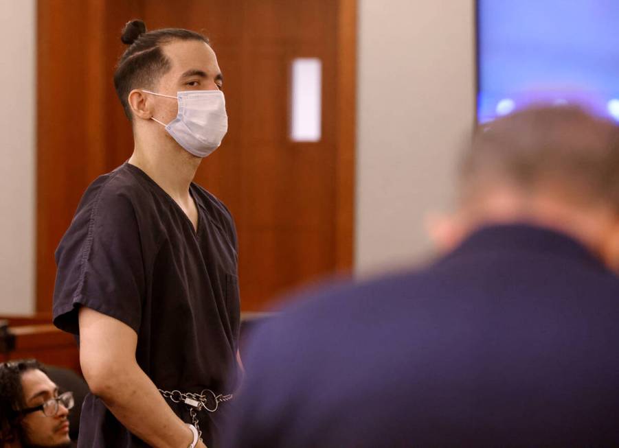 Derrick DeCoste appears in court for sentencing at the Regional Justice Center in Las Vegas Tue ...