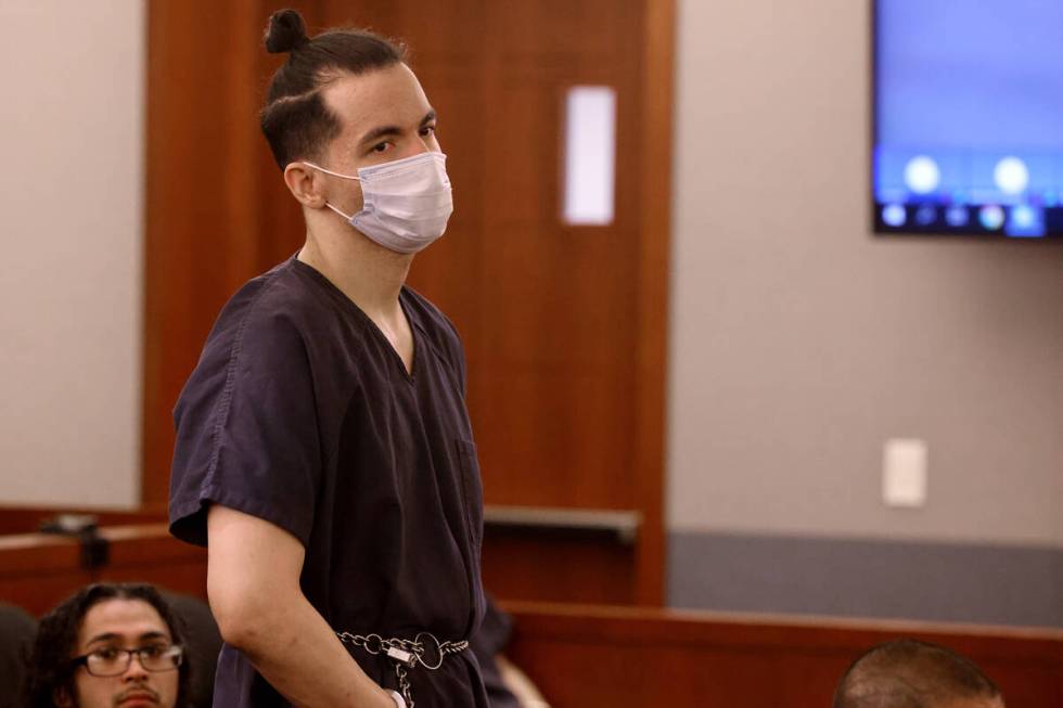 Derrick DeCoste appears in court for sentencing at the Regional Justice Center in Las Vegas Tue ...