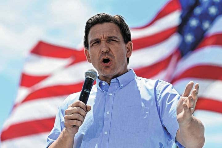 Republican presidential candidate Florida Gov. Ron DeSantis speaks at an annual Basque Fry at t ...