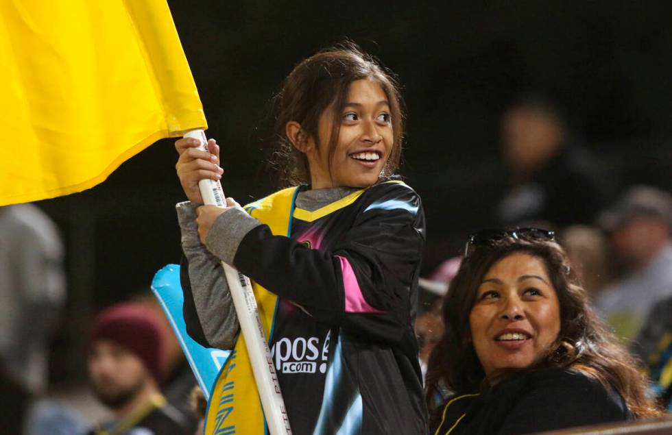 Las Vegas Lights FC fans during a soccer match against the Vancouver Whitecaps FC at Cashman Fi ...