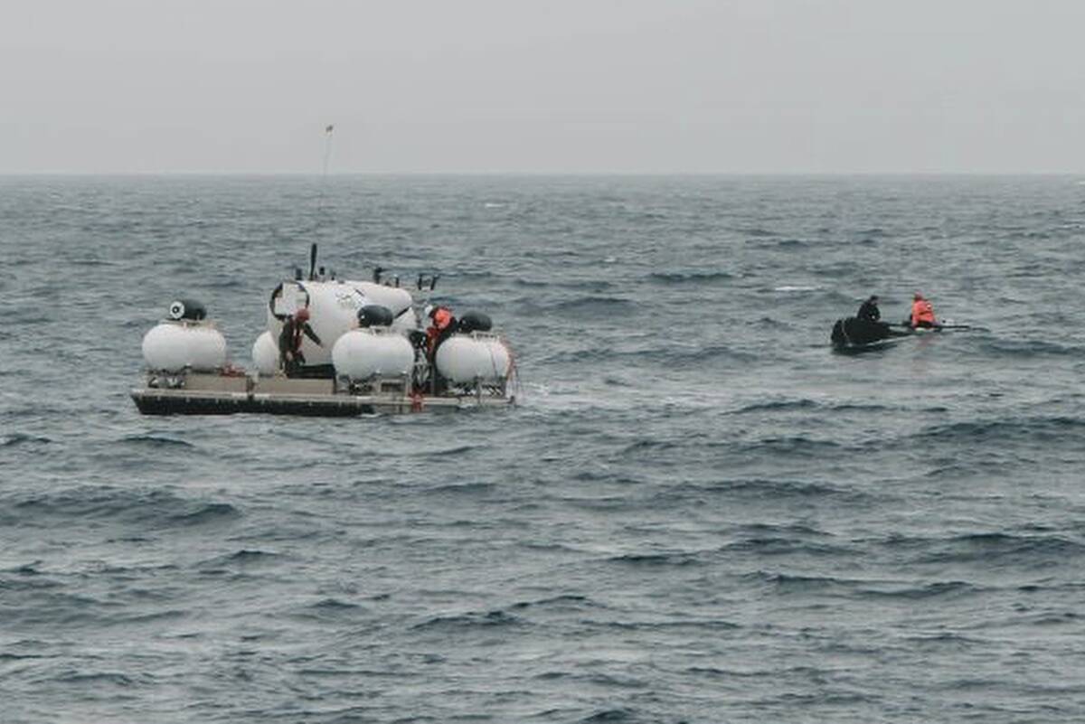 FILE - In this image released by Action Aviation, the submersible Titan is prepared for a dive ...