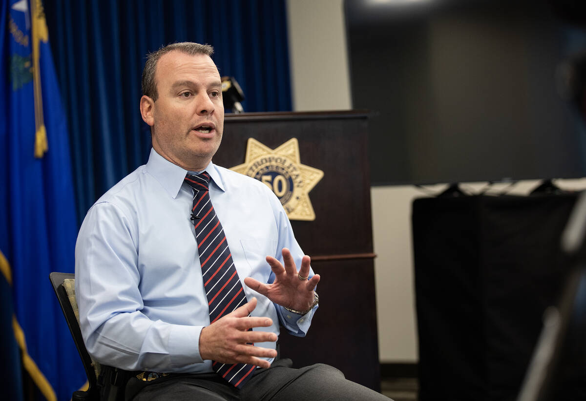 Sgt. Patrick Flynn, with the Las Vegas Metropolitan’s retail theft bureau, speaks to the ...