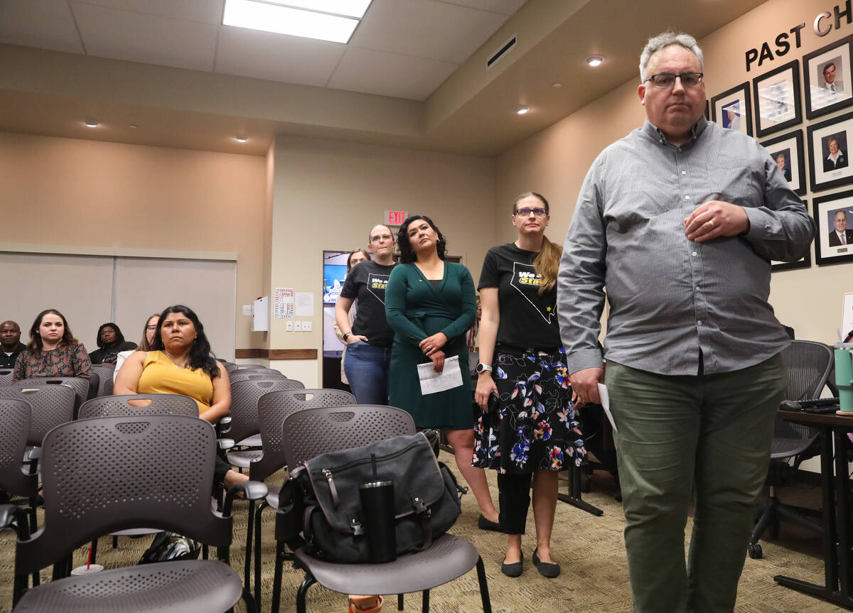 Ted Chadock, lead librarian for the Charleston Campus Library, prepares to speak to the Nevada ...