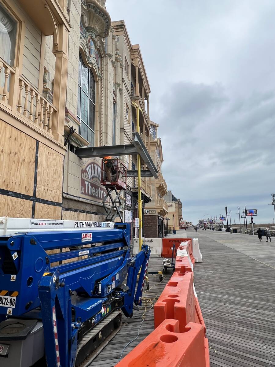 The Warner Theatre exterior and Atlantic City Boardwalk are shown on Tuesday, April 18, 2023. ( ...