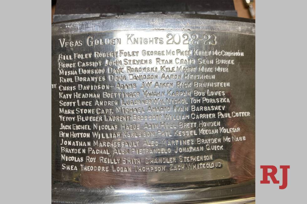 The Stanley Cup was engraved with 52 names from the Knights’ championship team, joining the 2 ...