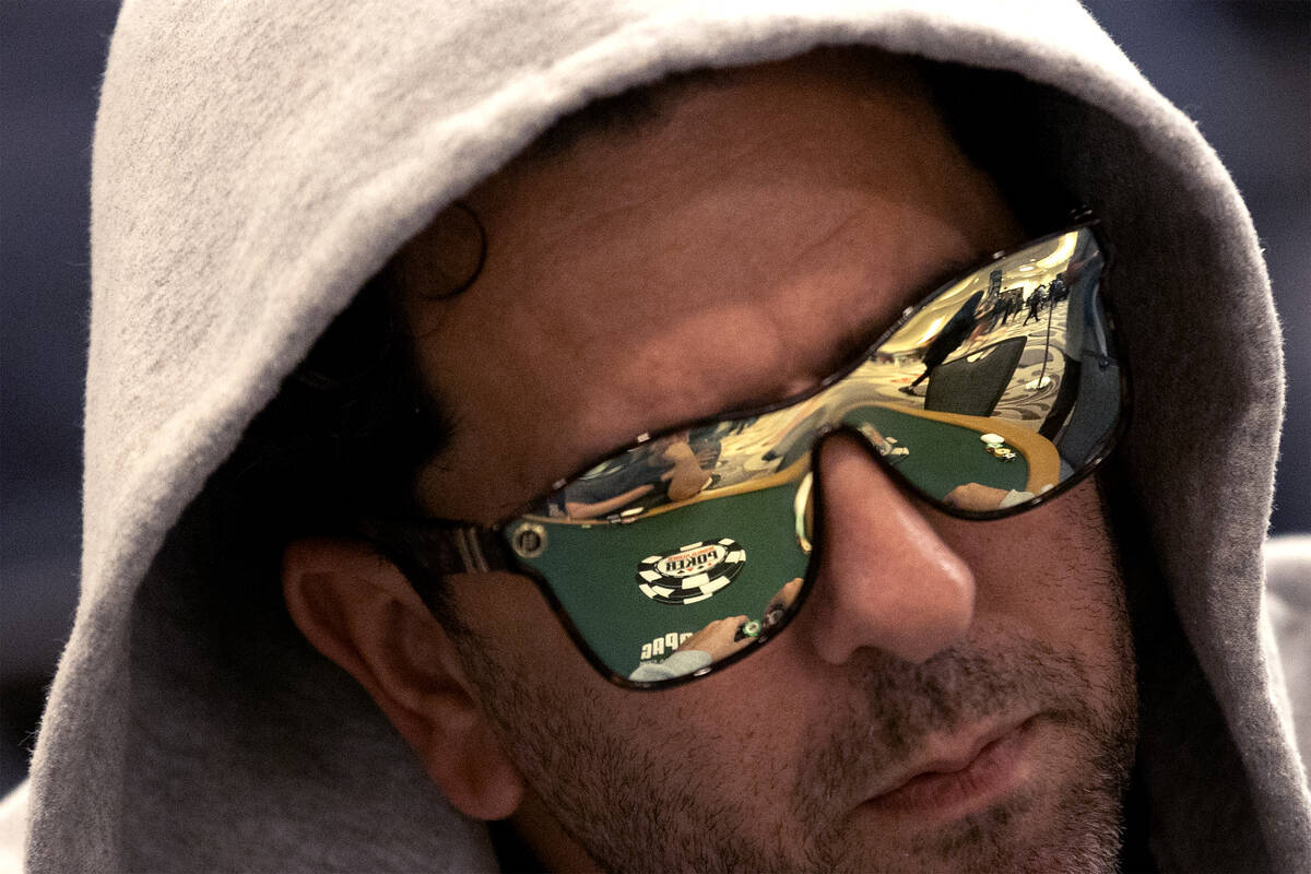 A player watches the deal during the World Series of Poker $10,000 buy-in No-limit Hold’ ...