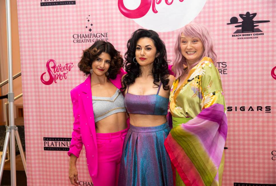 Anais Thomassian, from left, Melody Sweets and Melissa King-Jules (MsTickle, stage name) pose f ...