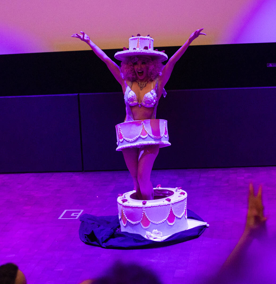 Burlesque artist Buttercup performs during the wrap party for the Sweets’ Spot web series at ...