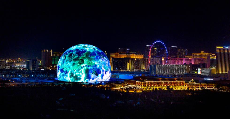 The MSG Sphere illuminates the Las Vegas skyline with a dazzling display to celebrate Independe ...