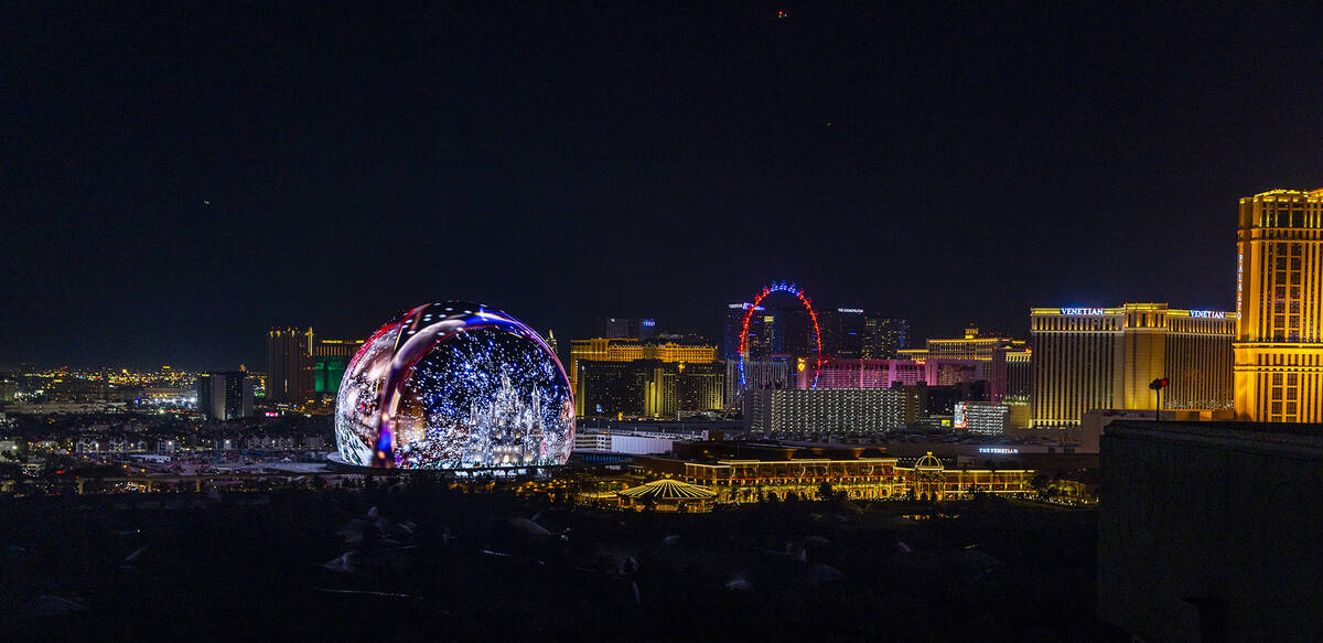 The MSG Sphere illuminates the Las Vegas skyline with a dazzling display to celebrate Independe ...