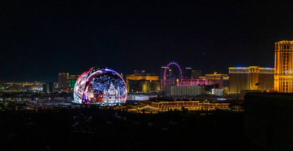 The MSG Sphere illuminates the Las Vegas skyline with a dazzling display to celebrate Independe ...