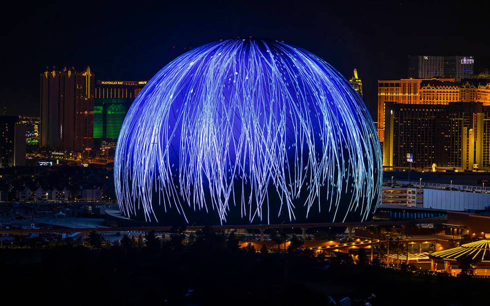 The MSG Sphere illuminates the Las Vegas skyline with a dazzling display to celebrate Independe ...