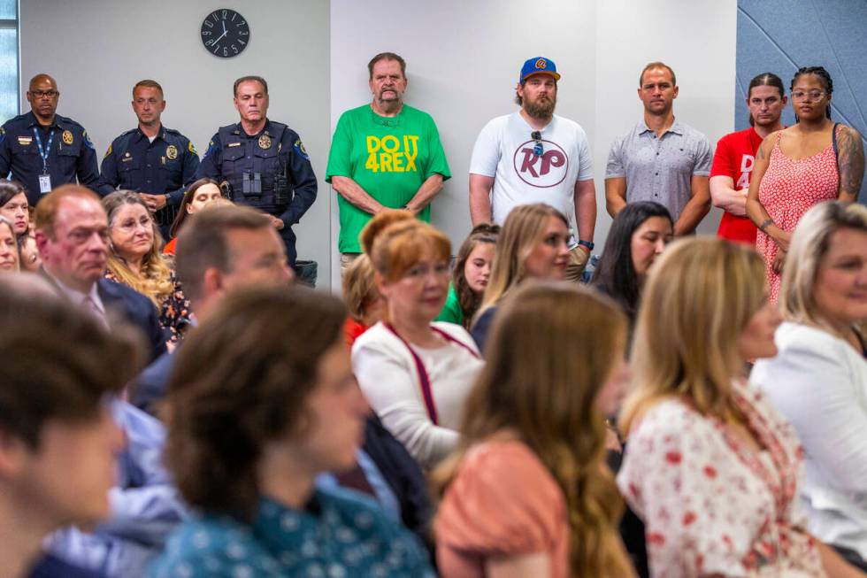 Members of Henderson city staff, the Patchett family, Nevada Gov. Joe Lombardo and supporters o ...