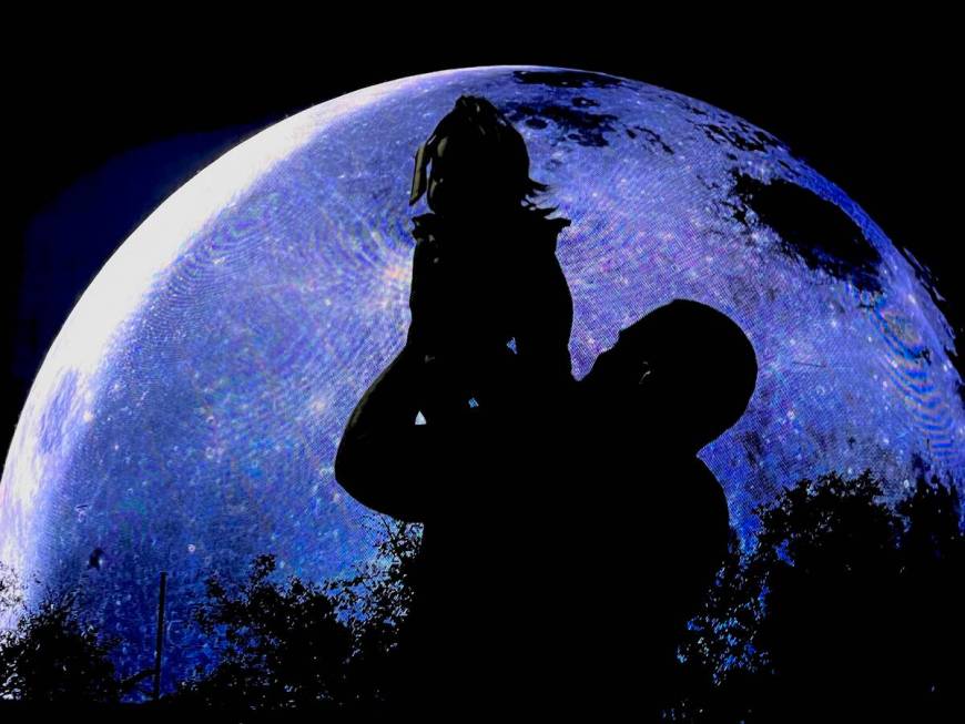 Peter Salazar holds daughter Meylie, 8 months, during the MSG Sphere July 4th fireworks show on ...