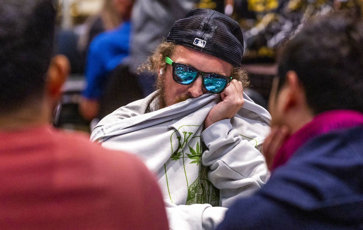 A player contemplates a move during the final starting flight of World Series of Poker $10,000 ...