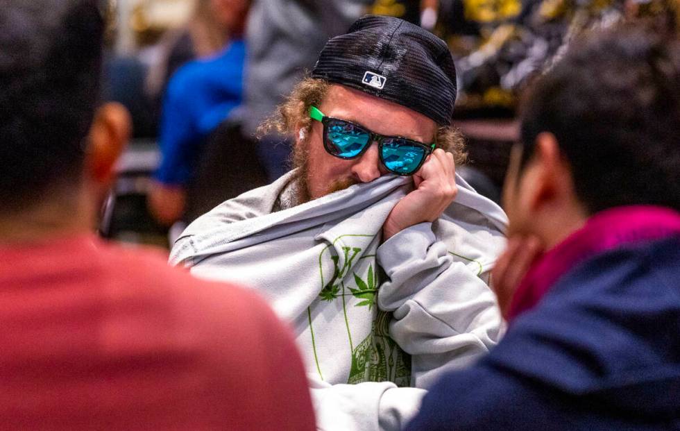A player contemplates a move during the final starting flight of World Series of Poker $10,000 ...