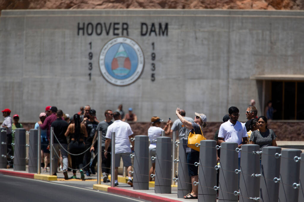 People visit the Hoover Dam in Boulder City on Monday, May 30, 2022. (Erik Verduzco/Las Vegas R ...