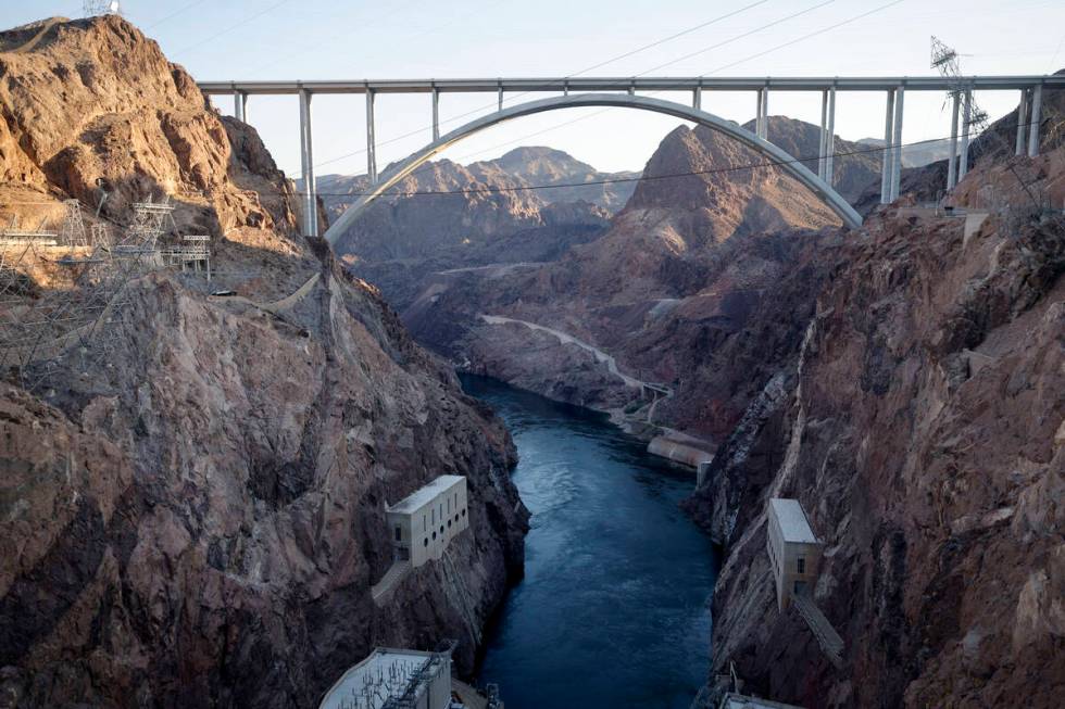 The Mike O'Callaghan-Pat Tillman Memorial Bridge is seen from the Hoover Dam, Thursday, July 6, ...