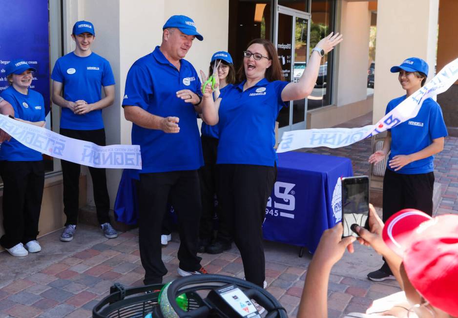 Owners Mandy and Jerry Trotter cut the ribbon during the grand opening of Las Vegas’ thi ...