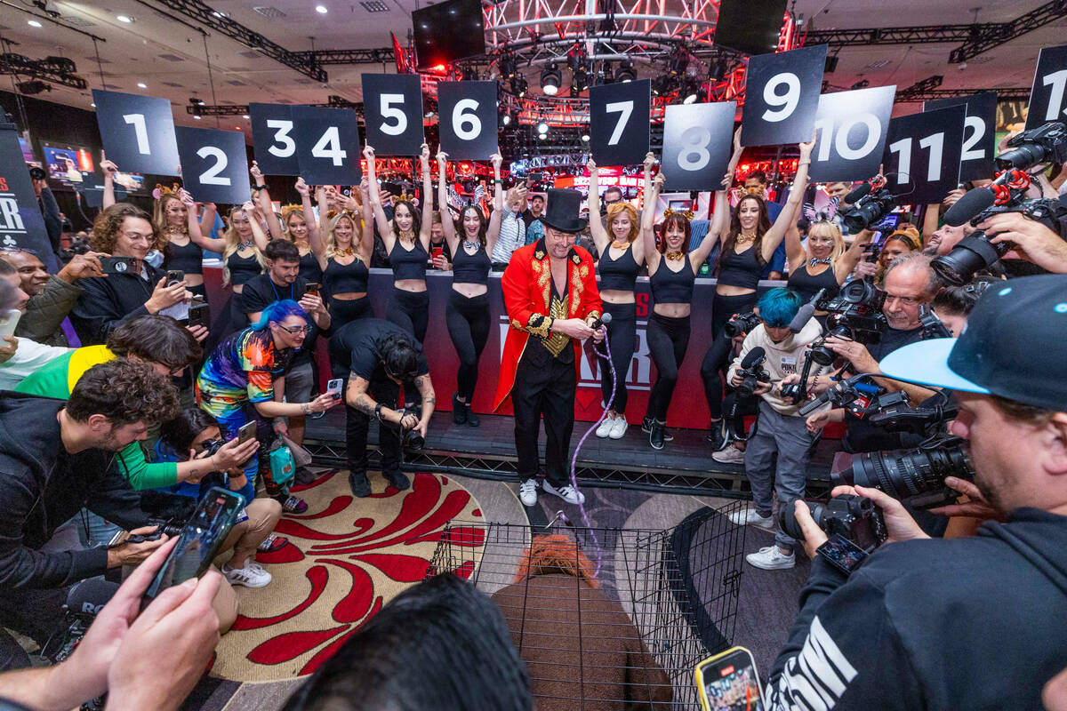 Phil Hellmuth as the “The Greatest Showman!" Looks to a cage with Daniel "Jung ...