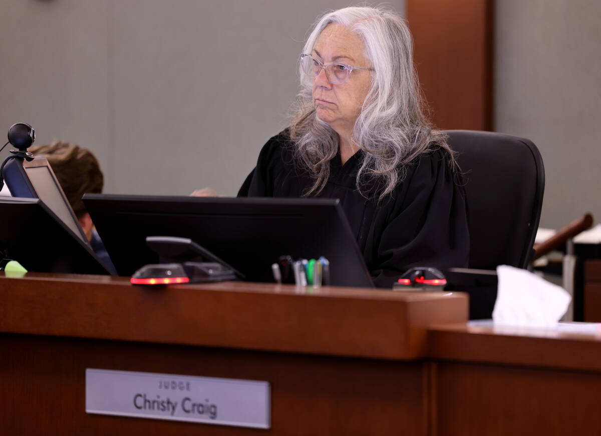 Clark County District Court Judge Christy Craig listens to the attorney for Ethan Goin, who app ...