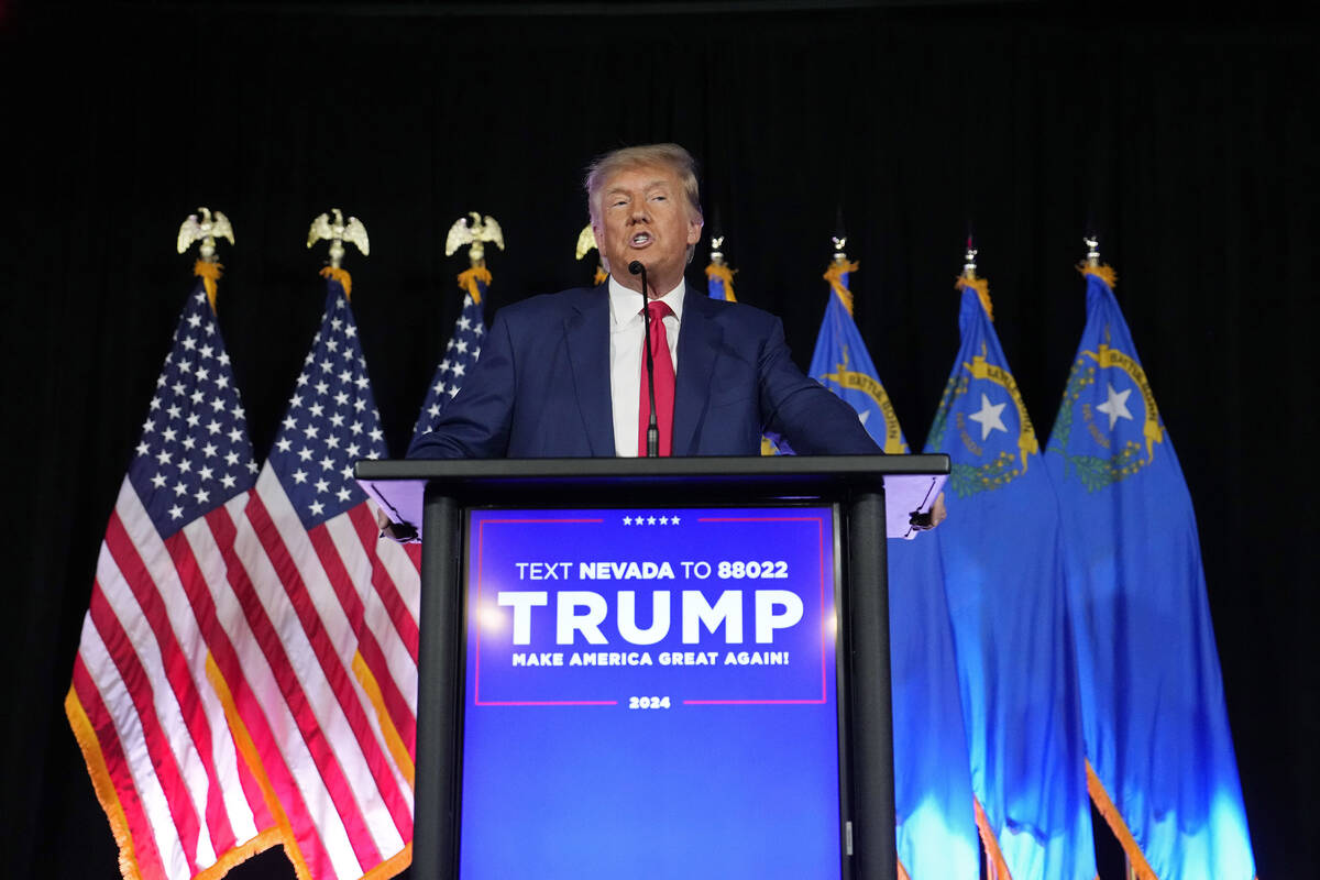 Former President Donald Trump speaks at a campaign event, Saturday, July 8, 2023, in Las Vegas. ...