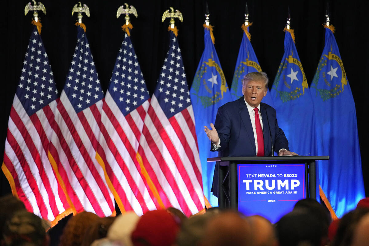 Former President Donald Trump speaks at a campaign event, Saturday, July 8, 2023, in Las Vegas. ...