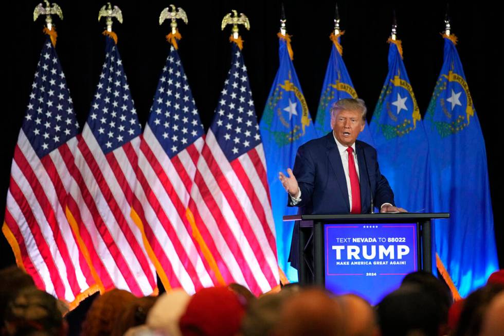 Former President Donald Trump speaks at a campaign event, Saturday, July 8, 2023, in Las Vegas. ...