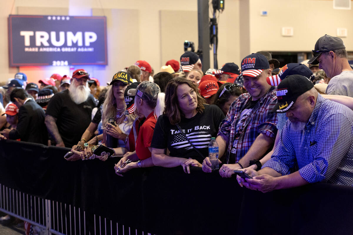 Attendees line up for former President Donald Trump’s speech during an organizing event ...