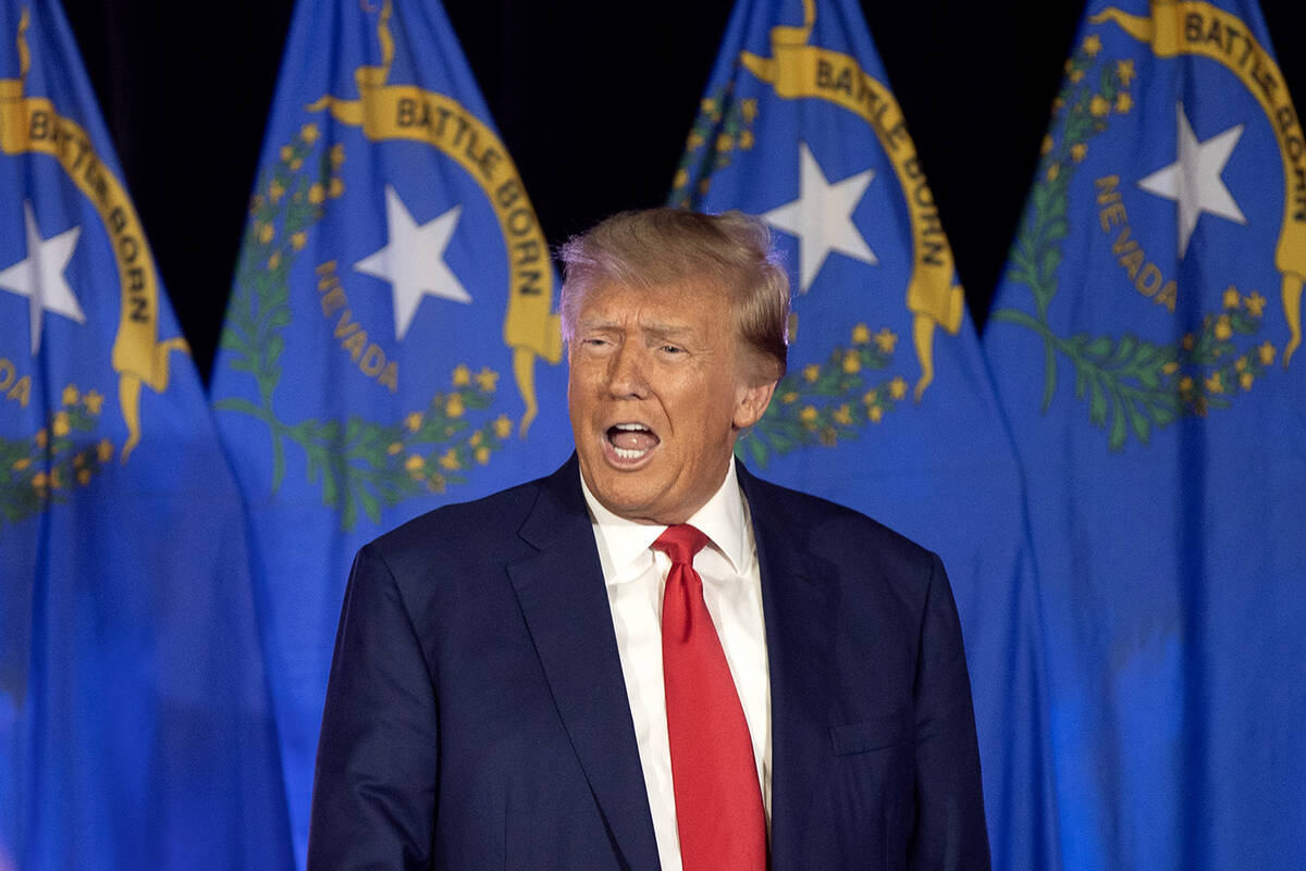 Former President Donald Trump speaks during an organizing event at Fervent Calvary Chapel on Sa ...