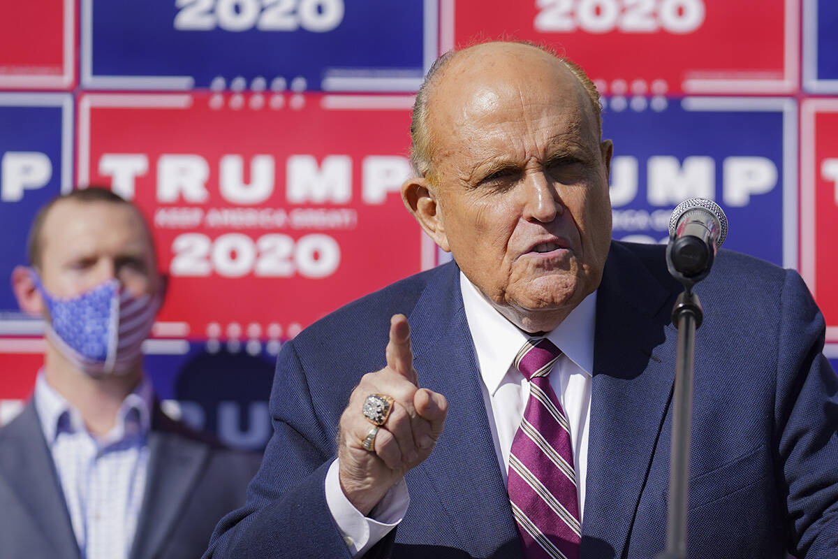 FILE - Former New York mayor Rudy Giuliani, a lawyer for President Donald Trump, speaks during ...